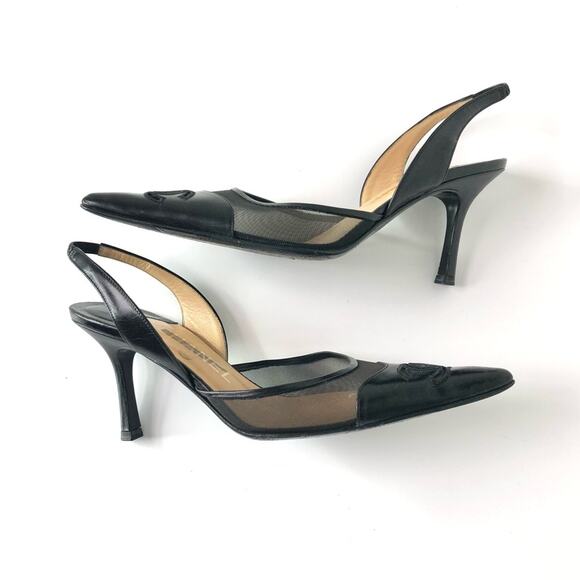 Vintage Chanel CC Logo Leather and Mesh Pointed Toe Slingback Pumps 38 - Picture 5 of 10